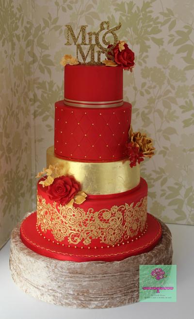 Red and Gold  wedding cake - Cake by Cakes o'Licious
