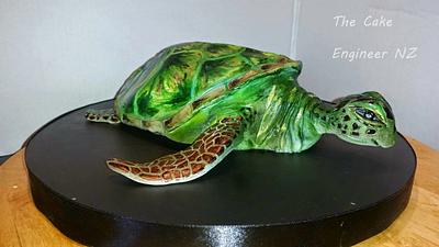 Handpainted green turtle - Cake by The Cake Engineer NZ