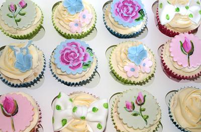 vintage hand painted cupcakes - Cake by Emma Waddington - Gifted Heart Cakes