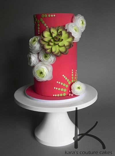 Wafer Ranunculus and Sempervivum - Cake by Kara Andretta - Kara's Couture Cakes