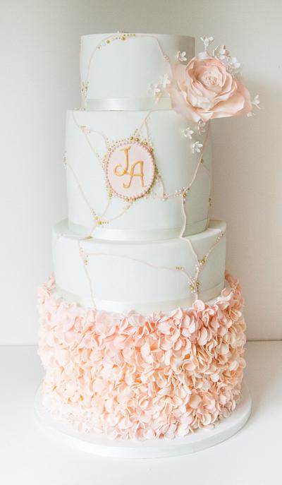 Pink trails, beaded clusters and blush ruffles - Cake by Happyhills Cakes
