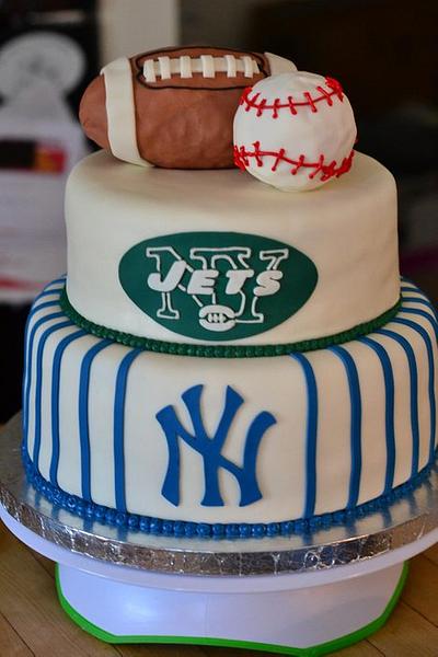 Yankees and Jets grooms cake - Cake by Cookielady