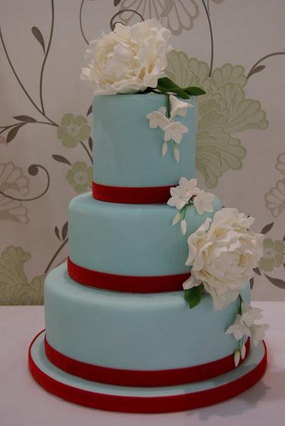 Tiffany Blue with Peonies Wedding Cake - Cake by Jayne Plant