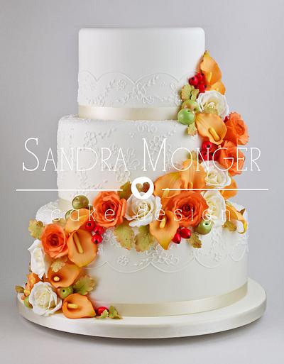 Autumn Flowers Wedding Cake - Cake by Sandra Monger