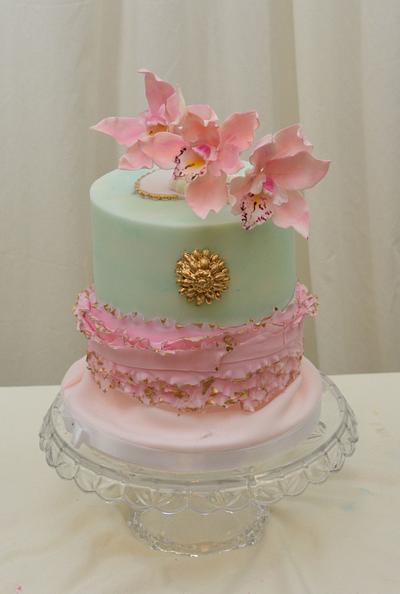 Teal, Pink and Gold with Orchids - Cake by Sugarpixy