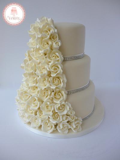 Ivory Rose cascade wedding cake. - Cake by Cakes by Verity