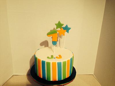 Blue, Green and Orange 1st Birthday - Cake by SugarBritchesCakes