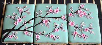 Japanese Plum Blossom Cookie Triptych - Cake by SugarPearls