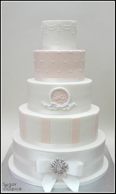 White and Blush Wedding Cake - Cake by Sugargourmande Lou