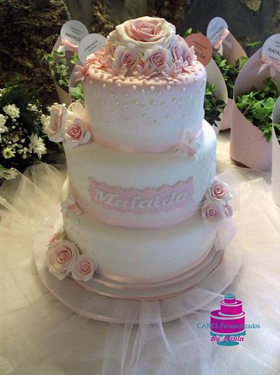 Rose Baptism Cake - Cake by CakesByPaula