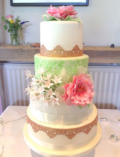 Mint and blush pink vintage wedding - July 2015 - Cake by Kasserina Cakes