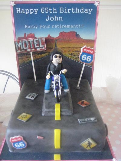 Harley Davidson Route 66 backdrop cake - Cake by Sugar Sweet Cakes