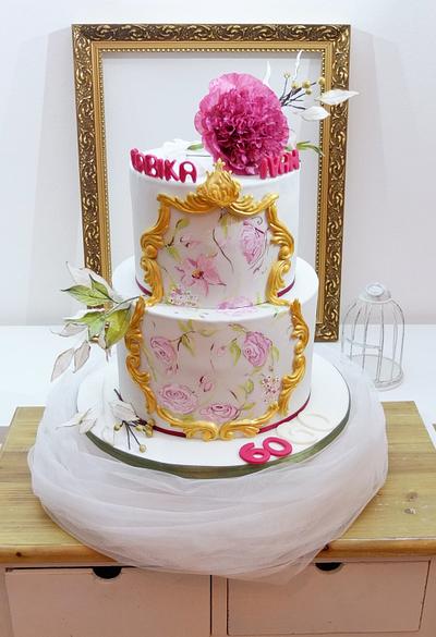 Hand painted Birthday cake with open peony. - Cake by SWEET architect