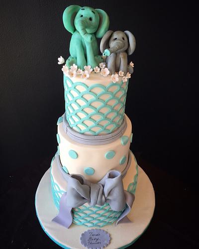 Teal and gray shower - Cake by The Sweet Duchess 
