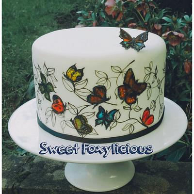 Butterfly Hand Painted Cake - Cake by Sweet Foxylicious