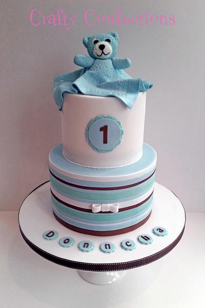1st birthday stripey teddy cake - Cake by Craftyconfections