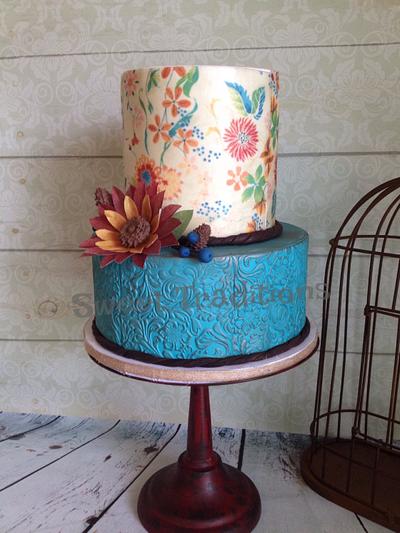Turquoise and fall sunflowers - Cake by Sweet Traditions