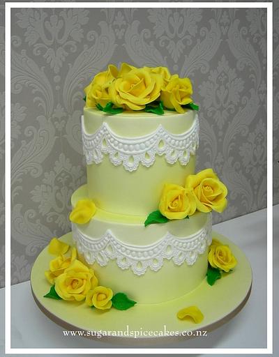 Sunshine & Lace Wedding Cake - Cake by Mel_SugarandSpiceCakes