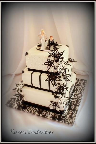 Black and White Lace Flower wedding Cake! - Cake by Karen Dodenbier