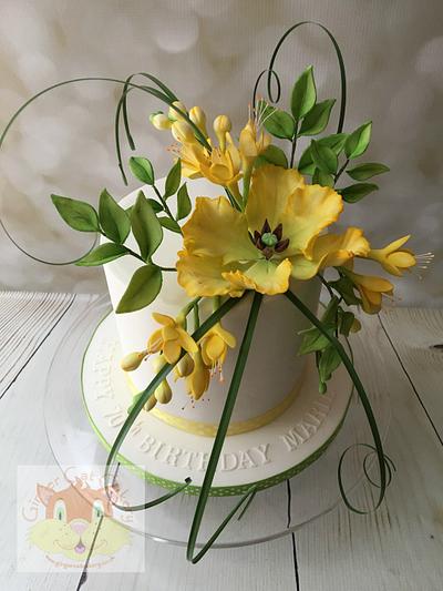 Parrot tulip and freesias - Cake by Elaine - Ginger Cat Cakery 