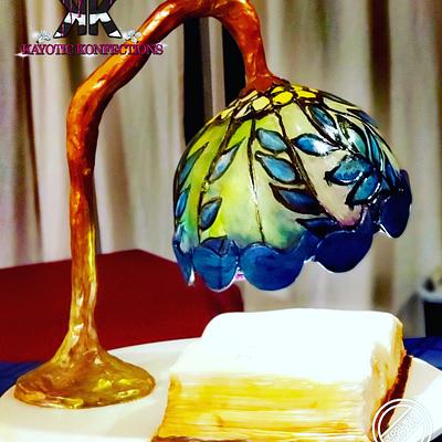 Suspended Tiffany lamp and book - Cake by Kayotic Konfections 