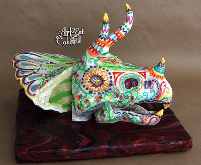 Triceratops Painted Skull, Sugar Skull Bakers '16 - Cake by Heather -Art2Eat Cakes- Sherman