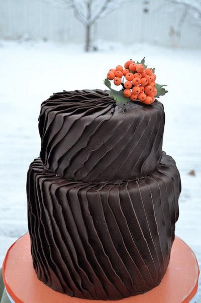 Chocolate Ruffled Pleats and Mountain Ash Berries - Cake by ilovebc2