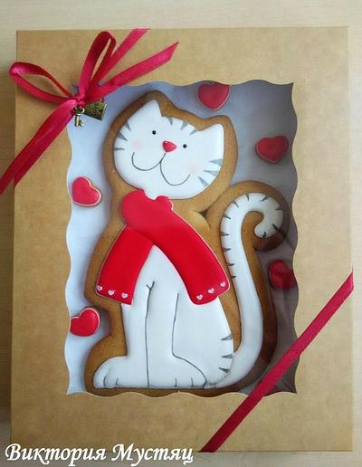 Cat on Valentine's Day gingerbread - Cake by Victoria