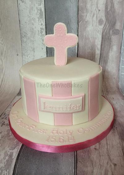 Pink & White First Holy Communion Cake - Cake by The One Who Bakes