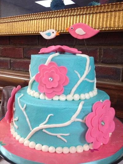Tiffany Blue Cake with Birds - Cake by Tonya