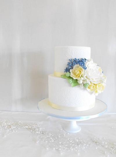 Blue and yellow wedding cake - Cake by Esther Scott