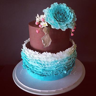 Teal ruffle & naked ganache - Cake by cakesbylucille