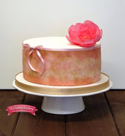 Painted Cake with Wafer Paper Flower - Cake by The Custom Cakery