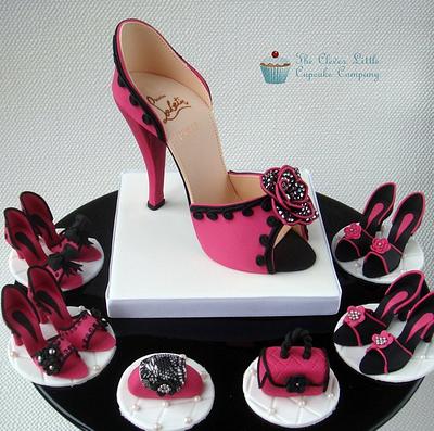 Hot Pink Sugar Shoe and Cupcake Toppers - Cake by Amanda’s Little Cake Boutique