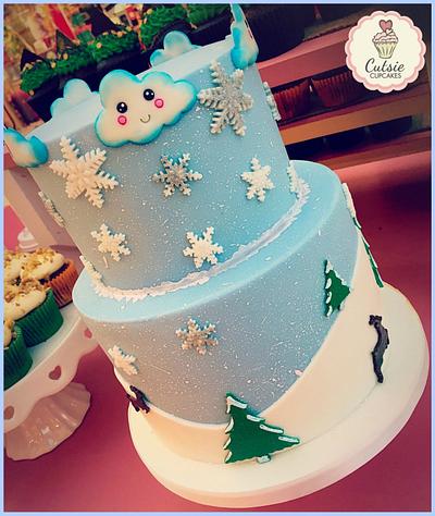 Kawaii Snow scene Cake ❄️ - Cake by Cutsie Cupcakes