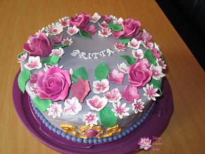 Purple floral Birthday - Cake by Mary Yogeswaran