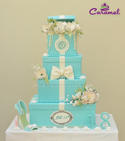 18th Birthday Tiffany Box Cake - Cake by Caramel Doha