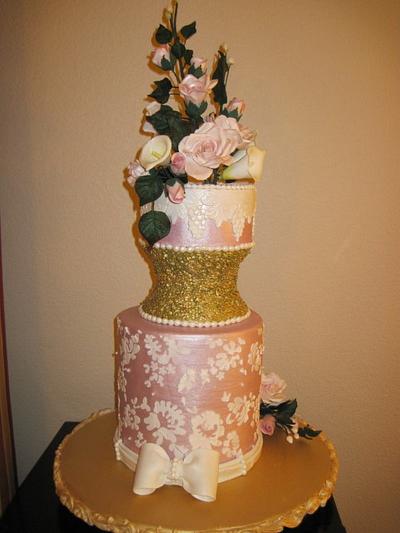 Vintage metallic and pink cake - Cake by Claire North