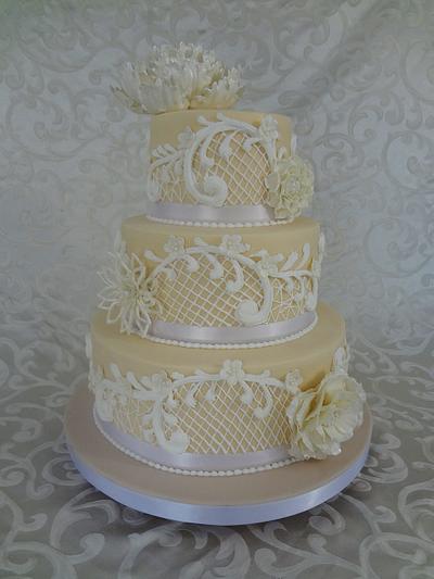 Wedding Cake with Royal Icing Lace - Cake by Custom Cakes by Ann Marie