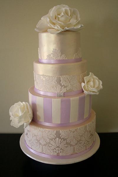 Ivory and lilac damask cake - Cake by Christy