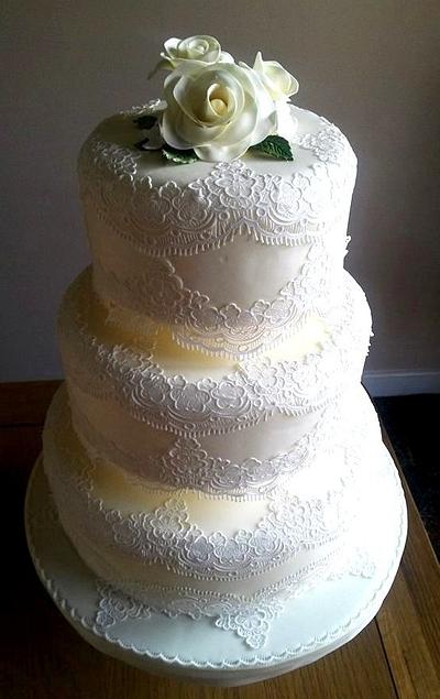 Wedding Cake - Cream & Lace - Cake by Moore Than Cakes