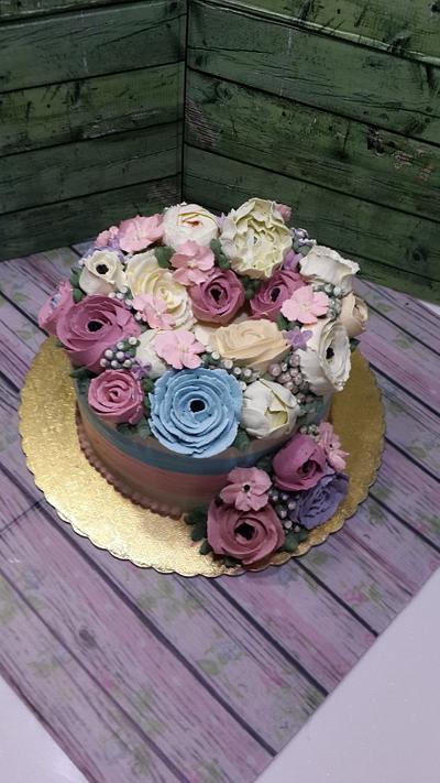 Oriental flower butter cream cake - Cake by Dian flower clay -cake design