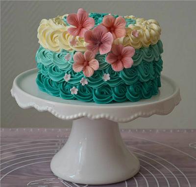 Ombre cake with pink accents - Cake by Yvonnes Custom Cakes