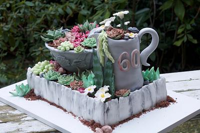 60 Birthday cake Flowers succulent cactus - Cake by Agnes Linsen