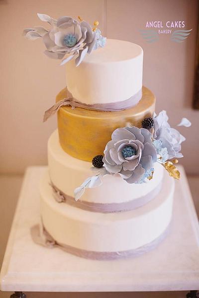 Vintage Blue & Gold Wedding Cake - Cake by Angel Cakes