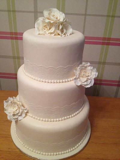 My 1st Wedding Cake - Roses, Pearls & Lace  - Cake by Sparky77