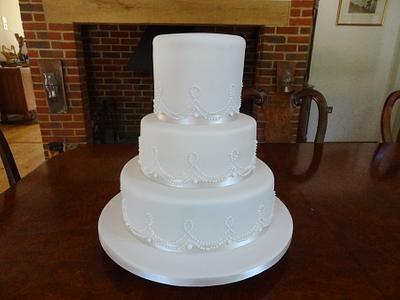 Ivory Wedding Cake with Vintage Piping - Cake by Fifi's Cakes