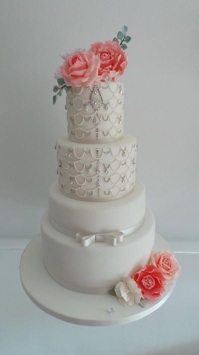 Deco Beaded Wedding Cake - Cake by TiersandTiaras