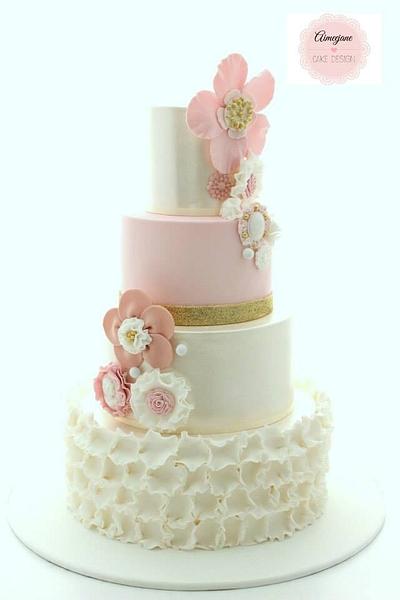 Blush and gold Wedding cake - Cake by aimeejane