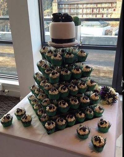 wedding cake tower with sheep style cupcakes  - Cake by elaine